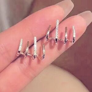 brand new silver row diamond claw Earrings